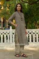 "Noira" Hand Block Printed Bagru Black Cotton kurta
