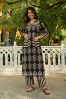 "Antra" Hand Block Printed Black Cotton kurta