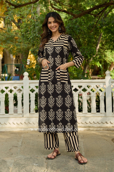 "Antra" Hand Block Printed Black Cotton kurta
