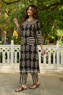 "Antra" Hand Block Printed Black Cotton kurta