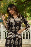 "Antra" Hand Block Printed Black Cotton kurta