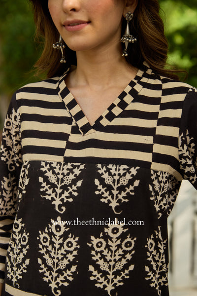 "Antra" Hand Block Printed Black Cotton kurta