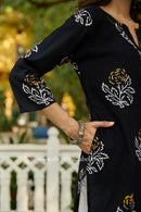 "Rhea" Hand Block Printed Black Cotton kurta