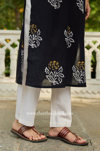 "Rhea" Hand Block Printed Black Cotton kurta