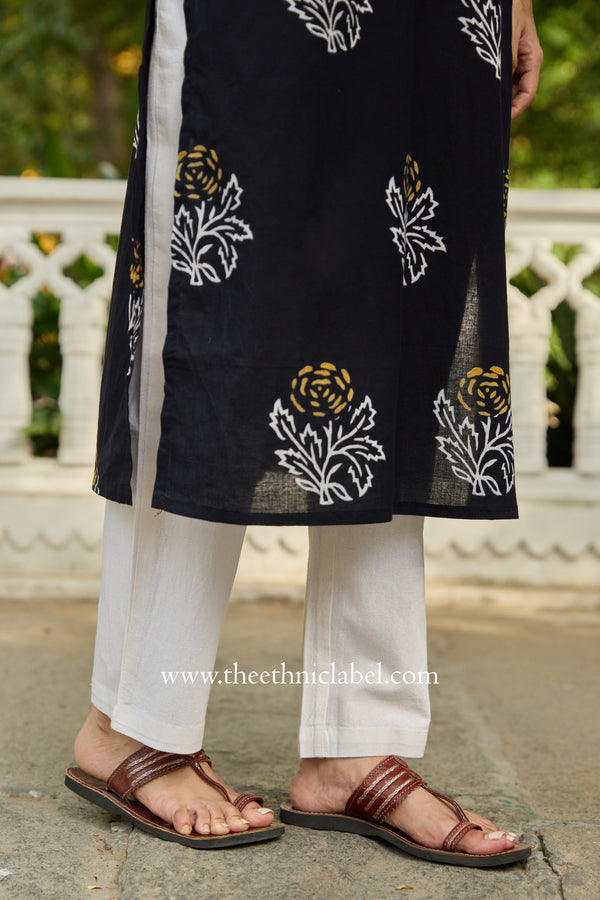 "Rhea" Hand Block Printed Black Cotton kurta