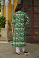 "Panna" Hand Block Printed Bagru Green Cotton kurta