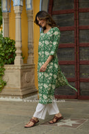 "Panna" Hand Block Printed Bagru Green Cotton kurta