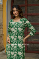 "Panna" Hand Block Printed Bagru Green Cotton kurta