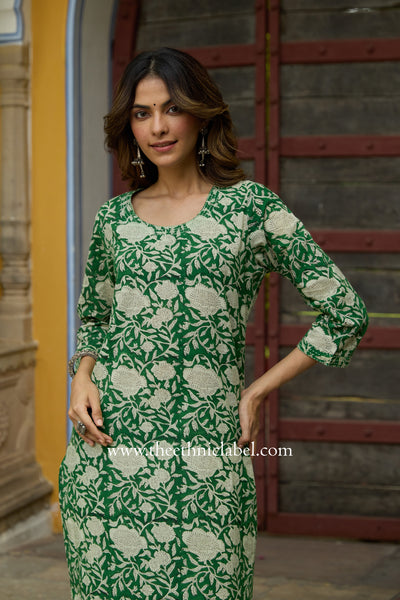 "Panna" Hand Block Printed Bagru Green Cotton kurta