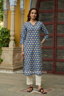 Sugandha Hand Block Printed Blue Cotton kurta
