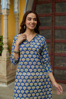 Sugandha Hand Block Printed Blue Cotton kurta