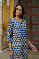 Sugandha Hand Block Printed Blue Cotton kurta