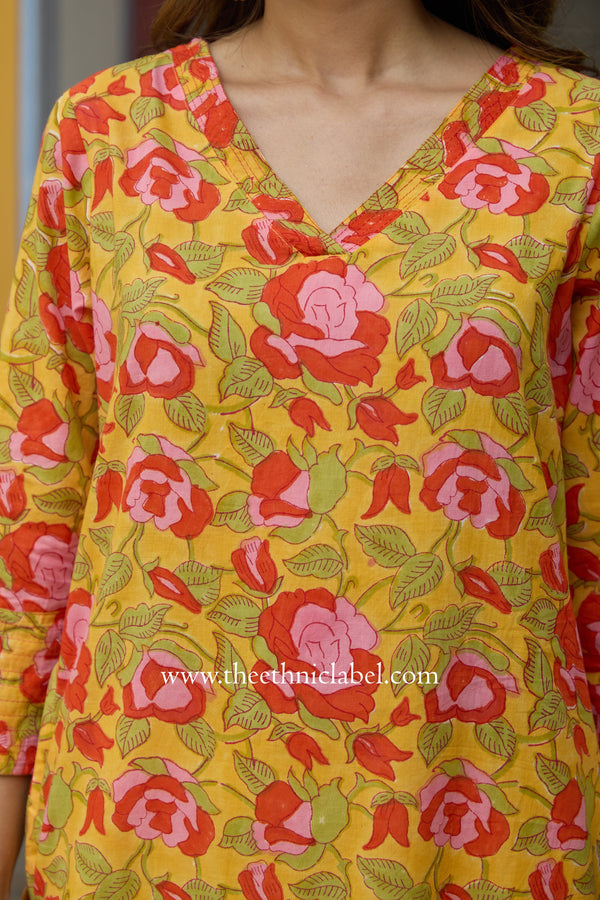 Nirupa Printed Yellow Cotton Kurta