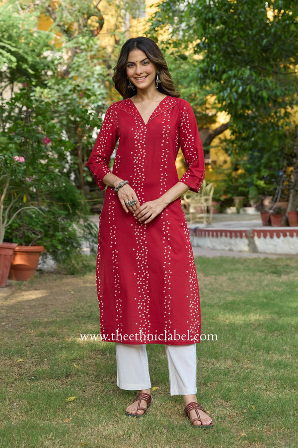 "Rudraa" Embroidered Bandhani Printed Cotton kurta