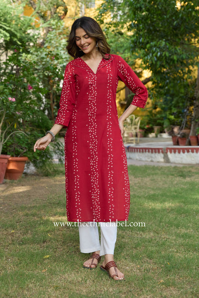 "Rudraa" Embroidered Bandhani Printed Cotton kurta