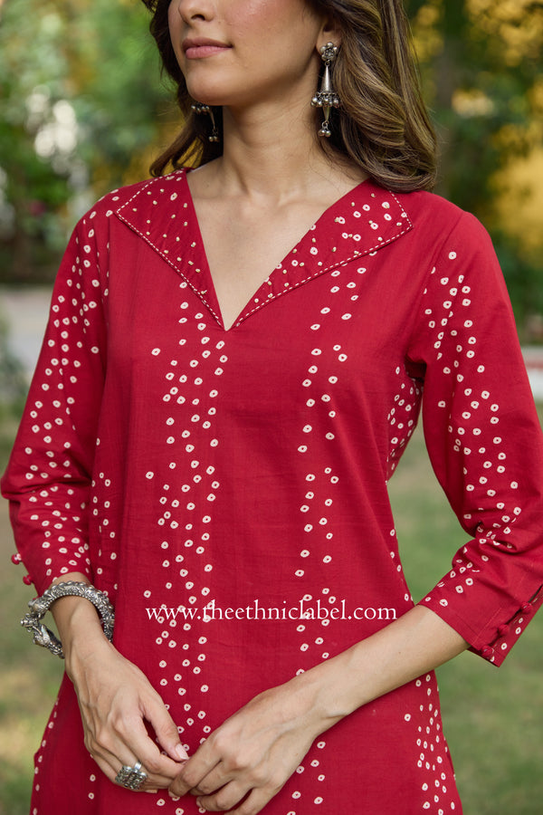 "Rudraa" Embroidered Bandhani Printed Cotton kurta