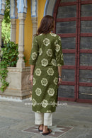 "Reena" Embroidered Green Cotton kurta