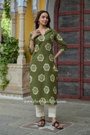"Reena" Embroidered Green Cotton kurta