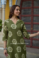 "Reena" Embroidered Green Cotton kurta