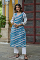 Shaanvi Hand Block Printed Blue Cotton kurta