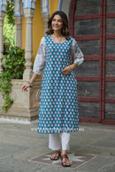 Shaanvi Hand Block Printed Blue Cotton kurta