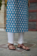 Shaanvi Hand Block Printed Blue Cotton kurta