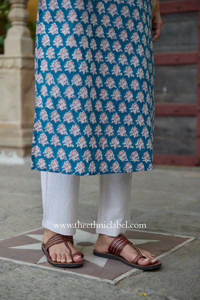 Shaanvi Hand Block Printed Blue Cotton kurta