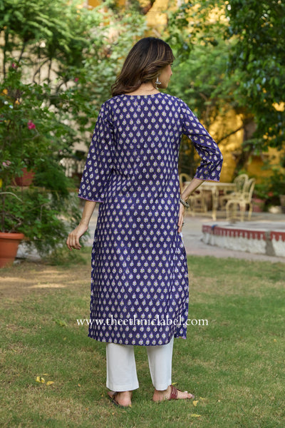 Mairaa Hand Block Printed Purple Cotton kurta