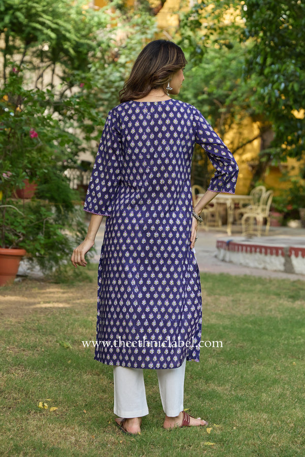 Mairaa Hand Block Printed Purple Cotton kurta
