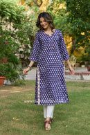 Mairaa Hand Block Printed Purple Cotton kurta