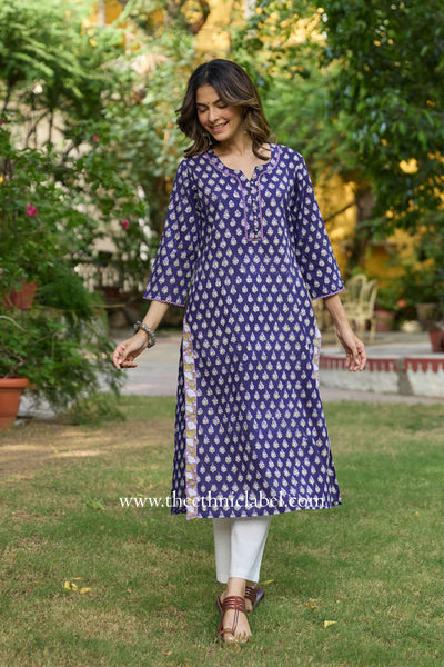 Mairaa Hand Block Printed Purple Cotton kurta