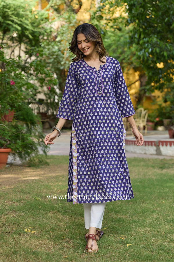 Mairaa Hand Block Printed Purple Cotton kurta