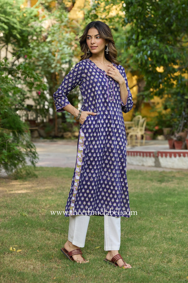Mairaa Hand Block Printed Purple Cotton kurta