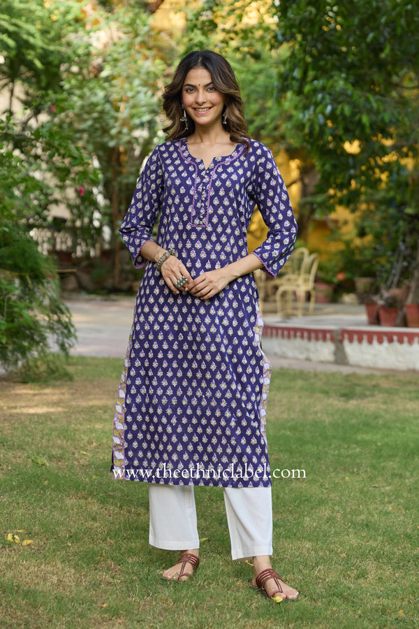 Mairaa Hand Block Printed Purple Cotton kurta