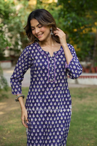 Mairaa Hand Block Printed Purple Cotton kurta