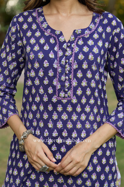 Mairaa Hand Block Printed Purple Cotton kurta