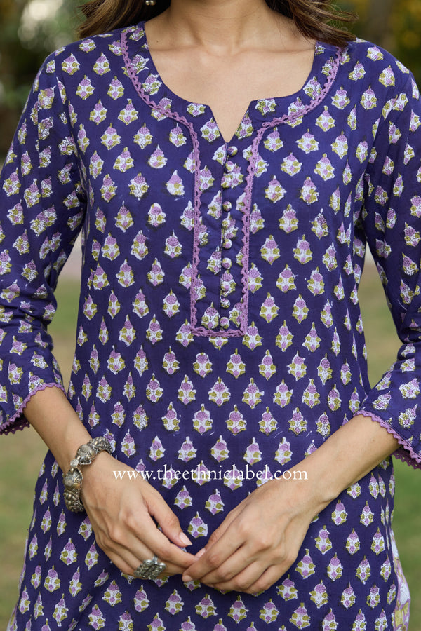 Mairaa Hand Block Printed Purple Cotton kurta