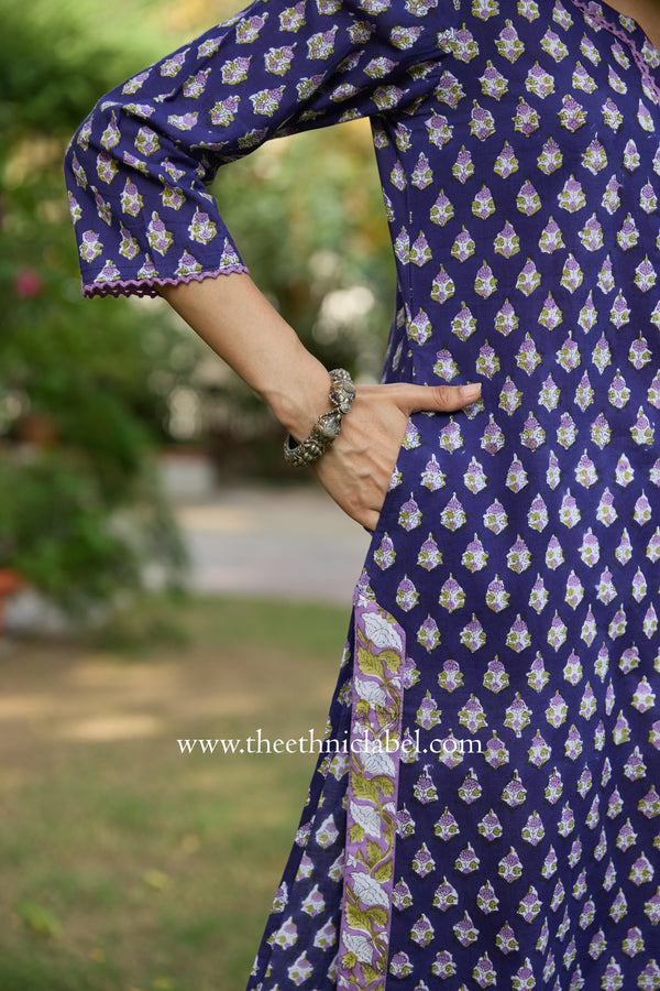 Mairaa Hand Block Printed Purple Cotton kurta