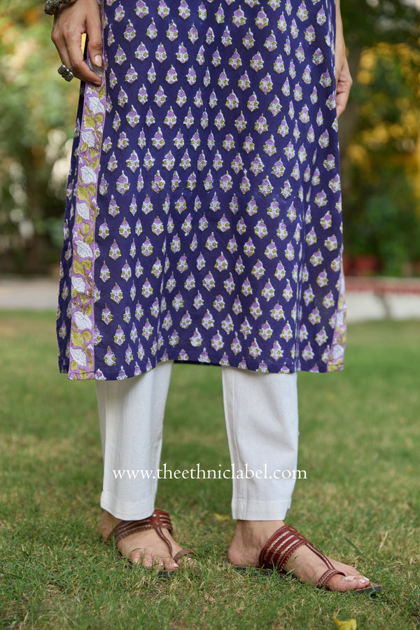 Mairaa Hand Block Printed Purple Cotton kurta