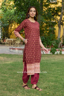Riva Hand Block Printed Maroon Cotton kurta