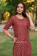 Riva Hand Block Printed Maroon Cotton kurta