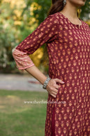 Riva Hand Block Printed Maroon Cotton kurta