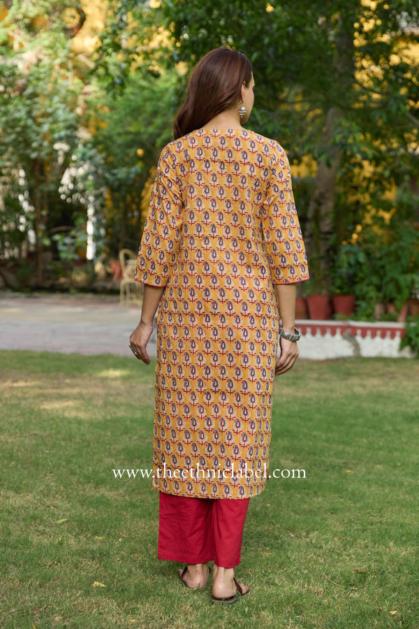 Nistha Printed Yellow Cotton Kurta