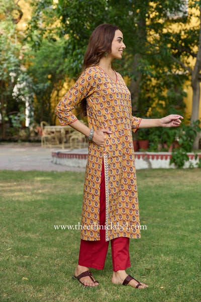 Nistha Printed Yellow Cotton Kurta