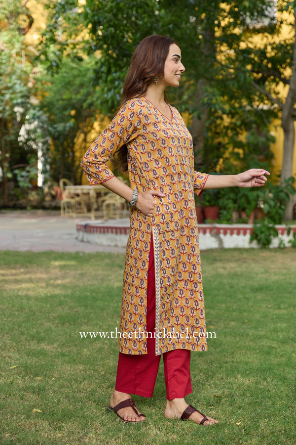 Nistha Printed Yellow Cotton Kurta