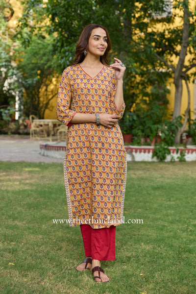 Nistha Printed Yellow Cotton Kurta