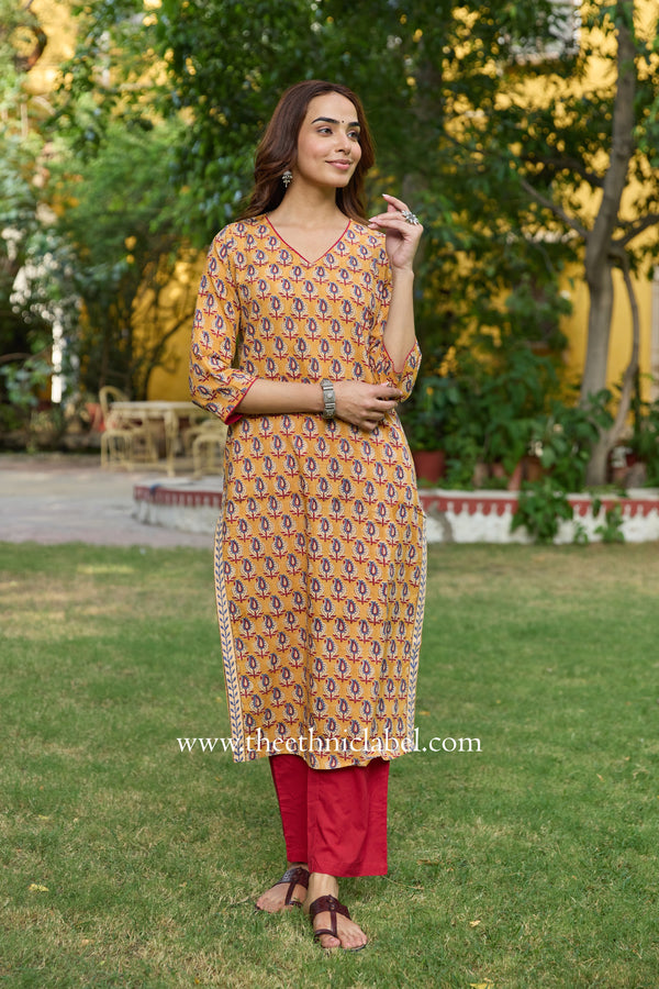 Nistha Printed Yellow Cotton Kurta