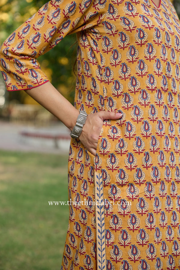 Nistha Printed Yellow Cotton Kurta