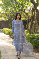 "Sharvari" Hand Block Printed Cotton Kurta Set - 3 pc