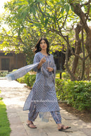 "Sharvari" Hand Block Printed Cotton Kurta Set - 3 pc